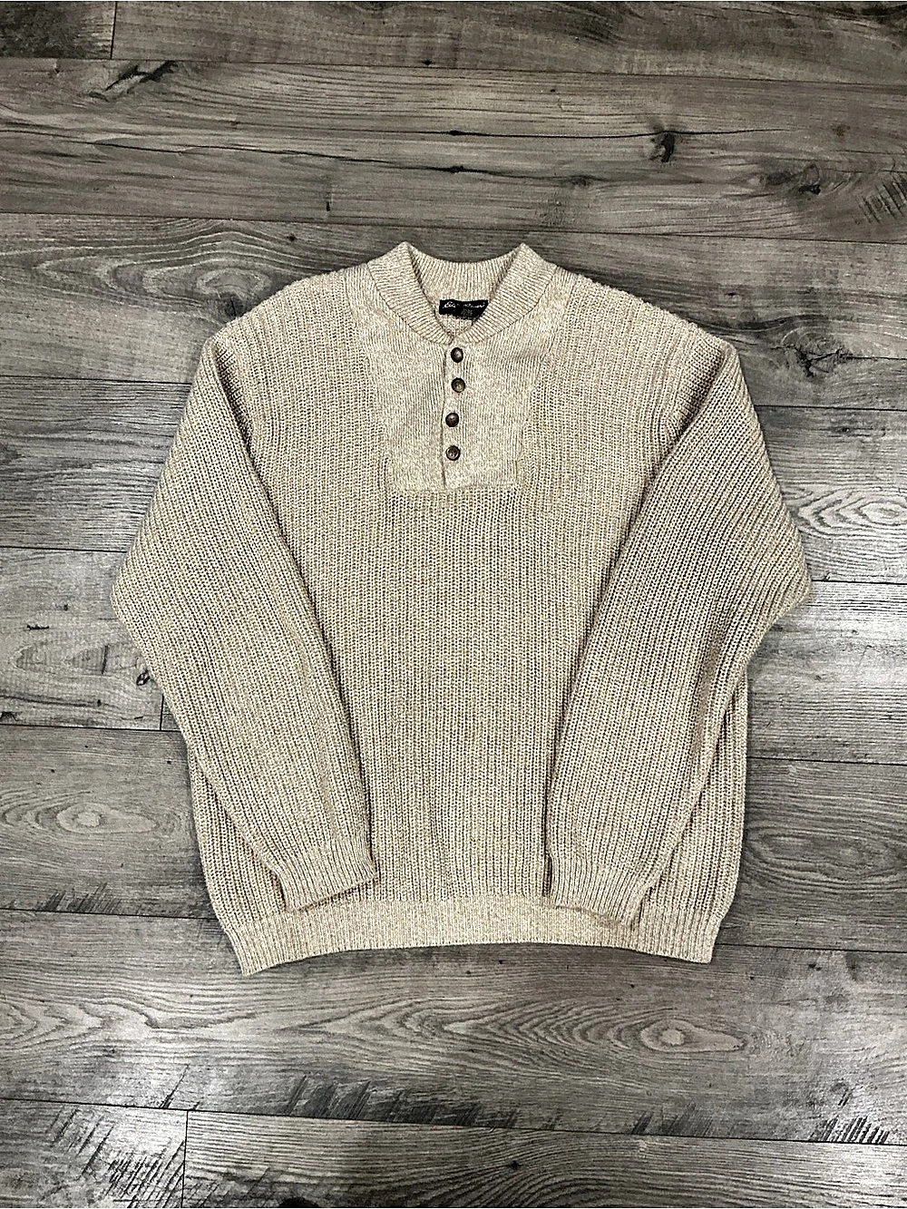 Eddie Bauer Men's Cotton Henley Sweater in Beige XL